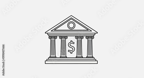 Minimalist Bank Building Dollar Symbol Financial Institution Vector Icon