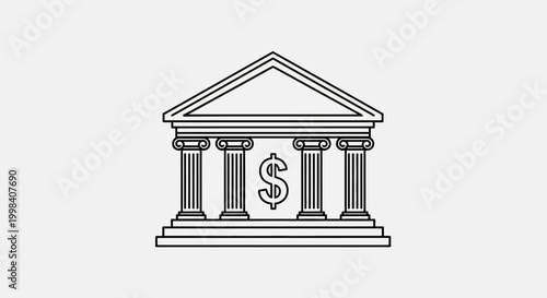 Minimalist Bank Building Dollar Symbol Financial Institution Vector Icon