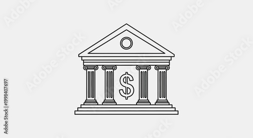 Minimalist Bank Building Dollar Symbol Financial Institution Vector Icon