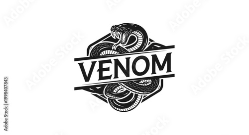 Venom logo with snake illustration.