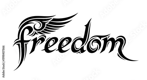 Freedom decorative word with wing.