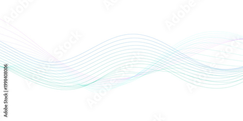 Modern abstract glowing blue green wave lines on white background with smooth dynamic flow, futuristic sound wave and technology pattern, elegant minimal curve design transparent background
