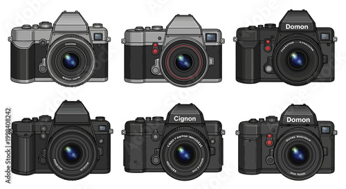 Set of Six Camera Illustrations for Photography and Media