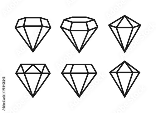 Diamond shape collection. Three dimensional crystal and emerald gem icon set. Gemstone and jewel sign. Luxury logo symbol. Vector illustration image.