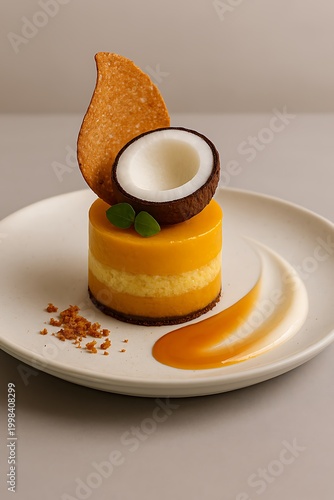 A small orange dessert on a white plate