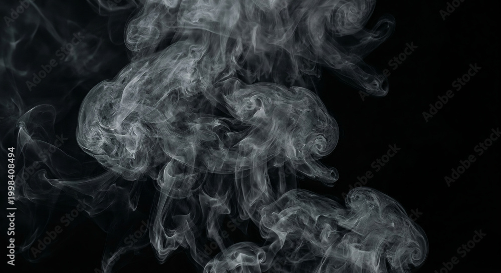 Fototapeta premium Thick white smoke swirls and curls on a black background