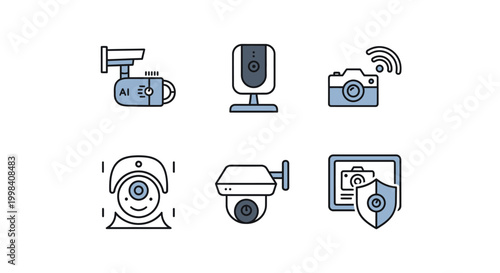 Security camera and surveillance technology icon set