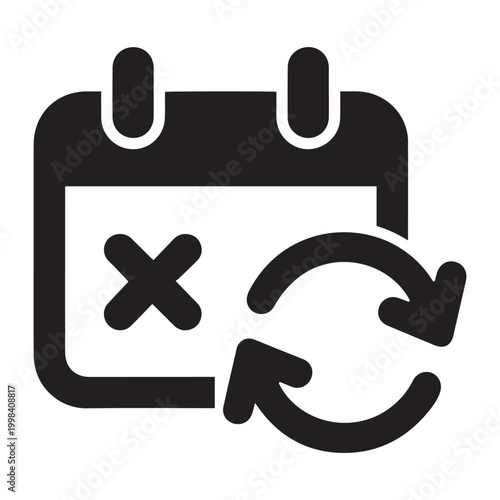 Calendar icon with delete mark and refresh arrows symbolizing event cancellation or schedule update calendar schedule management synchronize