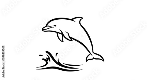 Dolphin Jumping Out of Water Line Art Illustration