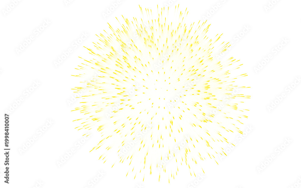 Obraz premium Golden yellow firework burst on white background, sparkling festive explosion, bright celebratory pyrotechnics for holiday design and greeting cards