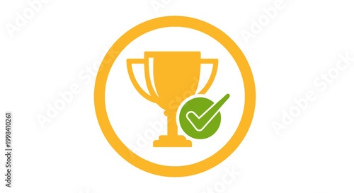 Golden Trophy with Green Checkmark Icon Symbolizing Achievement and Success.