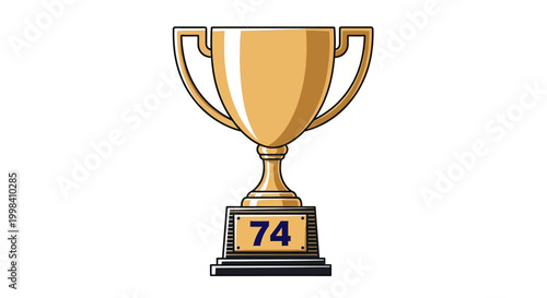 Golden Trophy with Number 74 on Base Representing Achievement and Success.