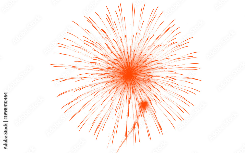 Obraz premium Vibrant orange firework burst on white background, explosive pyrotechnic sparkler effect, festive celebration firework display for holiday design