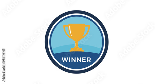 Winner badge with golden trophy icon representing achievement and success.