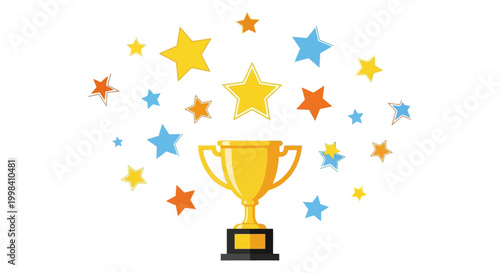 Golden Trophy with Exploding Stars Celebrating Achievement and Success.
