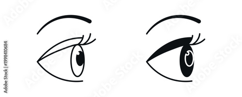 Side eye icon set, human eye profile view in line and flat style. vector illustration.