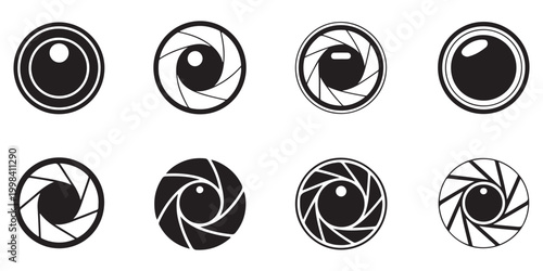 Camera Lens Aperture and Shutter Icons Collection in Flat Style