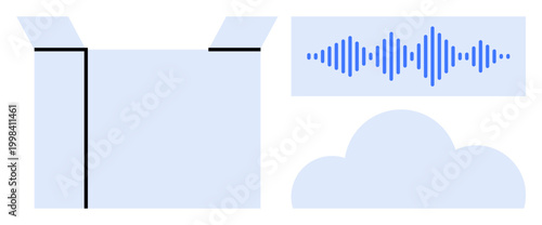 Cloud technology concept. Cloud illustrations, data icons, and sound wave elements cloud technology applications. Cloud technology supports digital storage and data sharing. Ideal for IT, innovation
