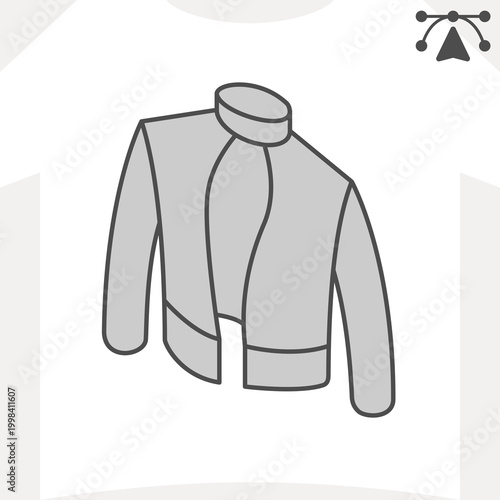 Jacket isometric icon, fashionable lightness, outerwear concept. Vector graphics. Stylish comfort, clothing sign and editable stroke, outline style icon for mobile or web design.