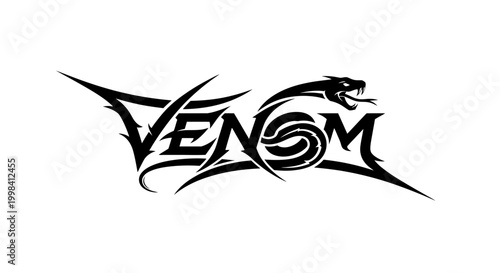 Fotografija Venom logo with a stylized snake head black and white graphic design