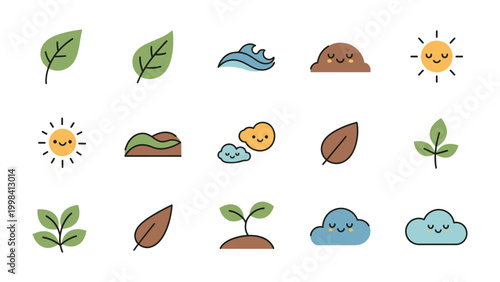 Nature's Delights: A collection of cheerful and engaging illustrated icons celebrates the beauty of nature