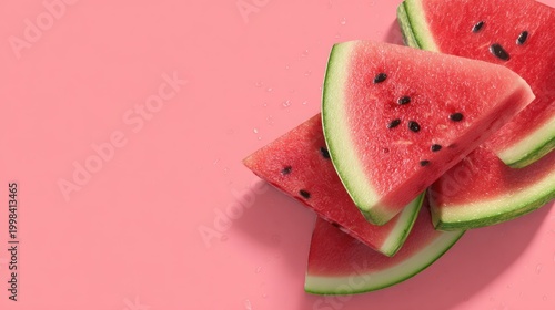 Fresh watermelon slices on a vibrant pink background with copy space
