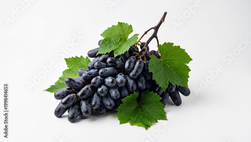 A bunch of black grapes on a white background