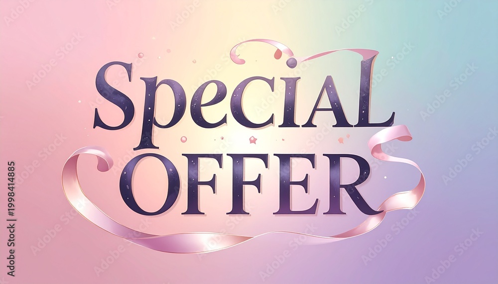 Fototapeta premium Elegant 'Special Offer' Text with Ribbon on Pastel Gradient Background - Perfect for Promotions