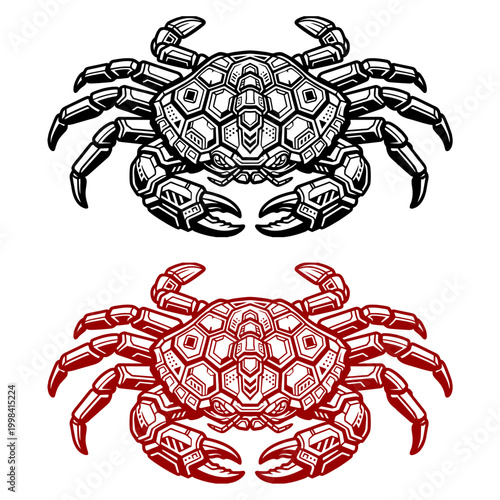 High quality vector set of mechanical robot crabs featuring detailed geometric armor and sharp claws perfect for gaming logos esports and cyberpunk themed designs