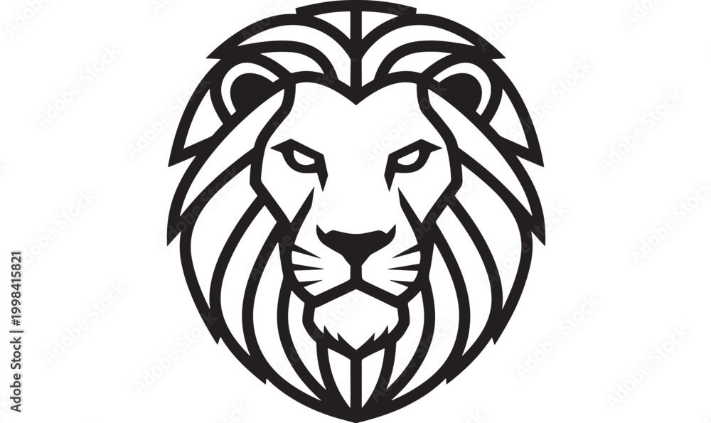 Fototapeta premium Lion head emblem icon with bold black and white tribal lines for premium sports logos and gaming branding design featuring logo, mascot, vector with