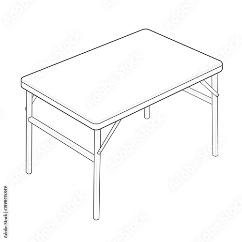 Isometric plastic folding utility table linear drawing for event layout blueprint
