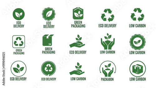 Eco-Friendly Symbols Set: A curated collection of diverse, eco-friendly symbols representing sustainable practices and environmental responsibility.