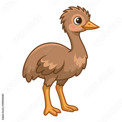Cute Cartoon Ostrich Bird Illustration Isolated on White Background