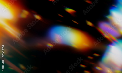 Foto Dynamic multicolored light leaks and spectral chromatic aberration flares create a dazzling, vibrant, and modern abstract overlay texture