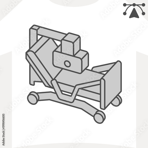 Hospital bed isometric icon, patient care concept. Vector graphics. Bedridden sign and editable stroke, outline style icon for mobile or web design.