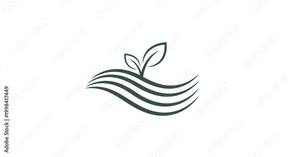 Fototapeta premium Green sprout emerging from wavy lines, symbolizing growth and nature