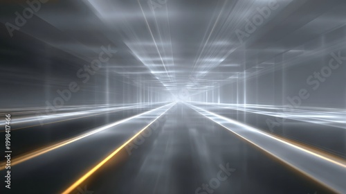 Abstract motion background with light beams illuminating a futuristic tunnel evoking speed, mystery, and technology in a sleek, modern environment