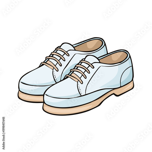 Pair of simple light blue leather oxford shoes with tan soles and laces