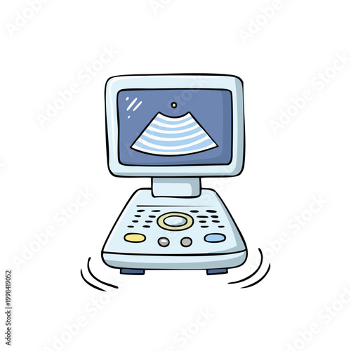 Cartoon Ultrasound Machine Displaying Sonogram Image With Control Panel