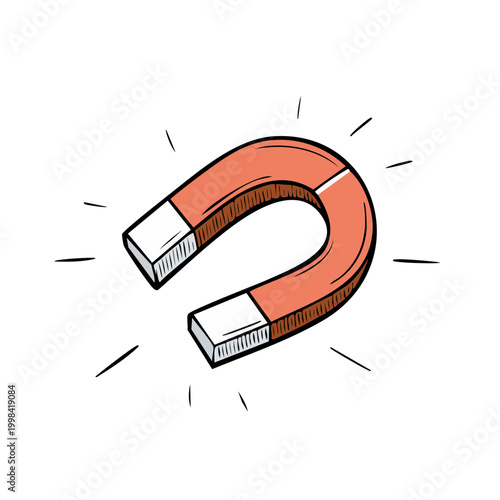Horseshoe magnet illustration with glowing energy lines around it signifying magnetic force attraction