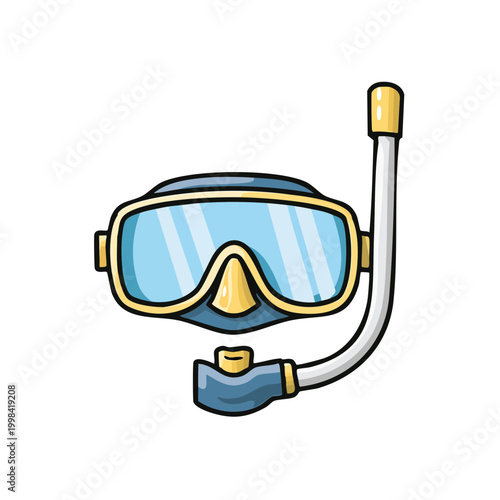 Cartoon snorkel mask and tube for underwater exploration and swimming equipment illustration