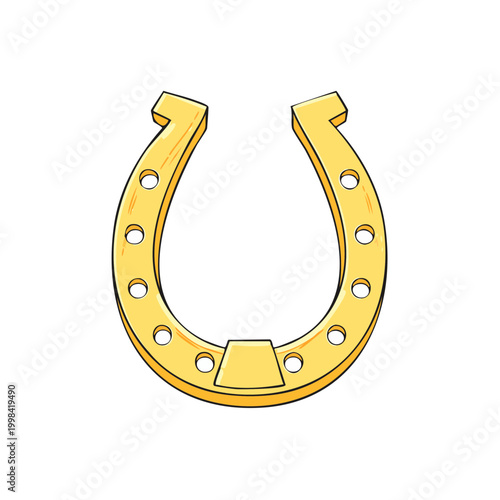 Golden horseshoe icon with holes for nails representing luck and equestrianism
