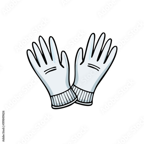 Pair of white hand drawn medical examination gloves, clean and sterile protection equipment