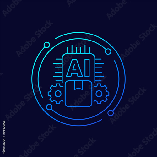 AI in logistics icon, supply chain management and artificial intelligence linear design