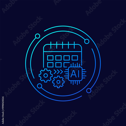 AI schedule icon with calendar, linear design