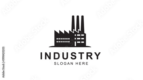 Factory building logo icon with industrial building silhouette and text placeholder for brand slogan and company identity
