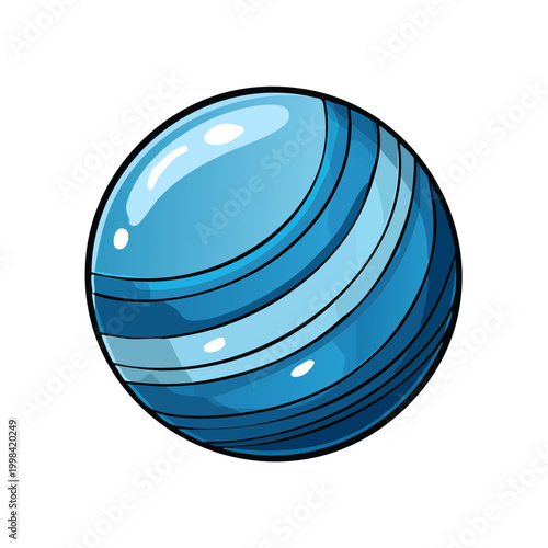 Bright blue striped exercise ball with highlights and shadows for fitness and sports