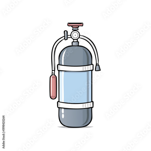 Illustration of a scuba diving air tank with hoses and regulator for underwater exploration