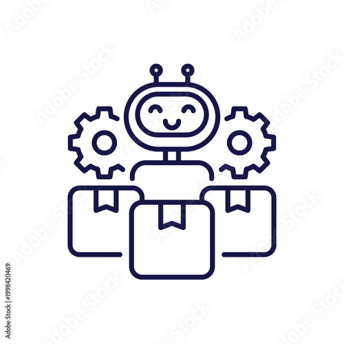 logistics automation line icon with boxes and robot