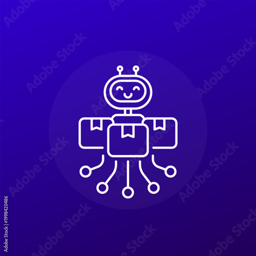logistics automation icon with a robot, line design